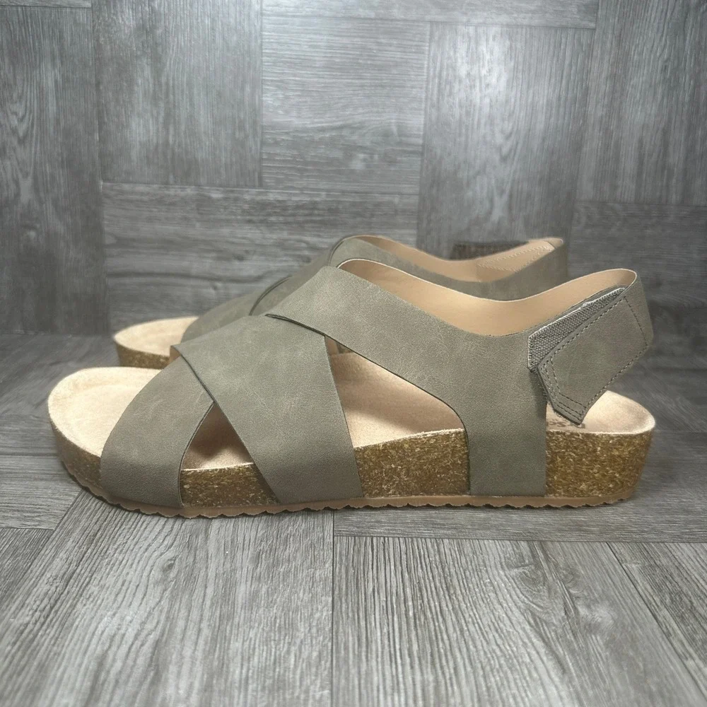 Dr. Scholls Luna Sandals Women 8 Olive Green Cork Wedge Slingback NEW